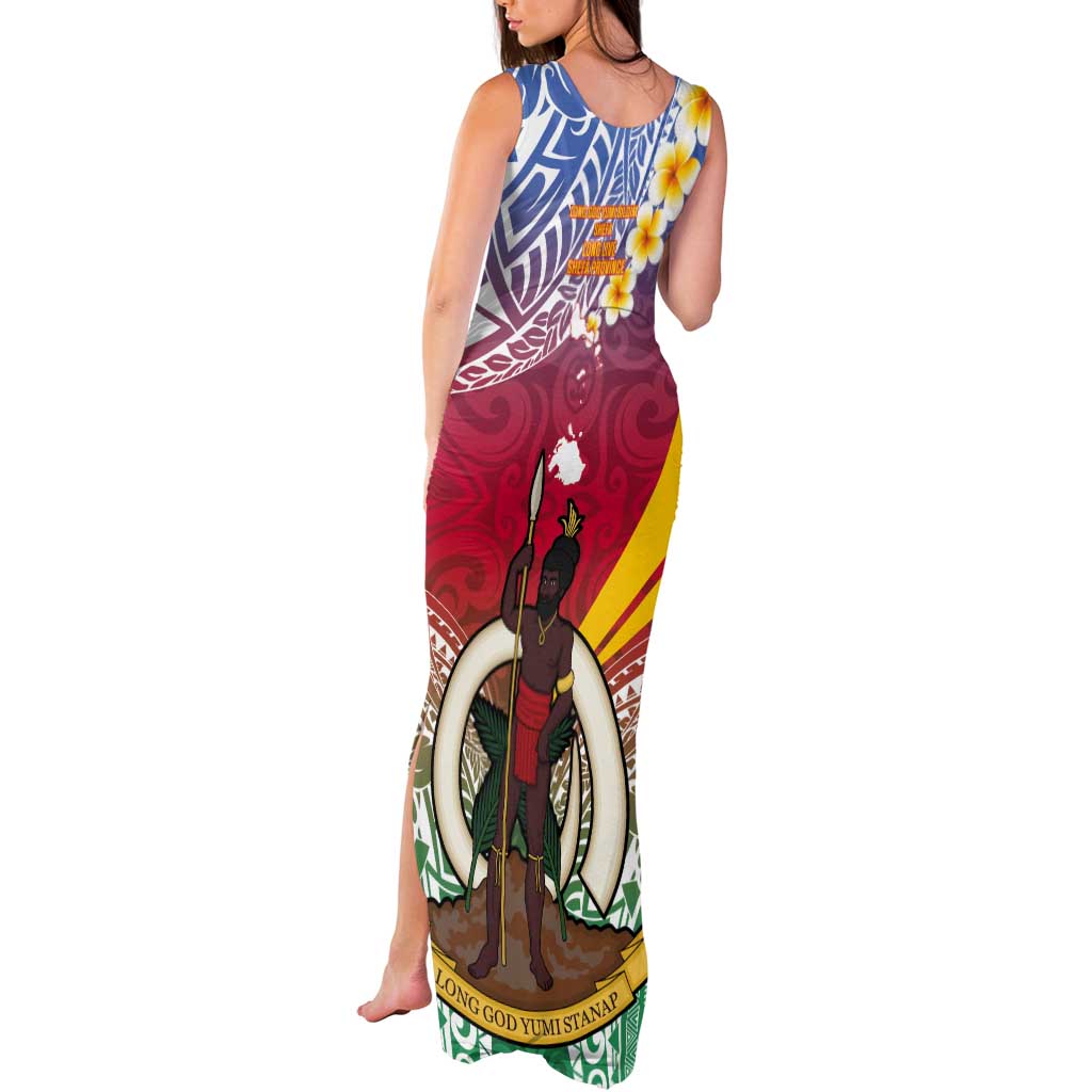 Shefa Province Tank Maxi Dress Vanuatu Pattern Map - Plumeria Flag Color LT14 - Polynesian Pride
