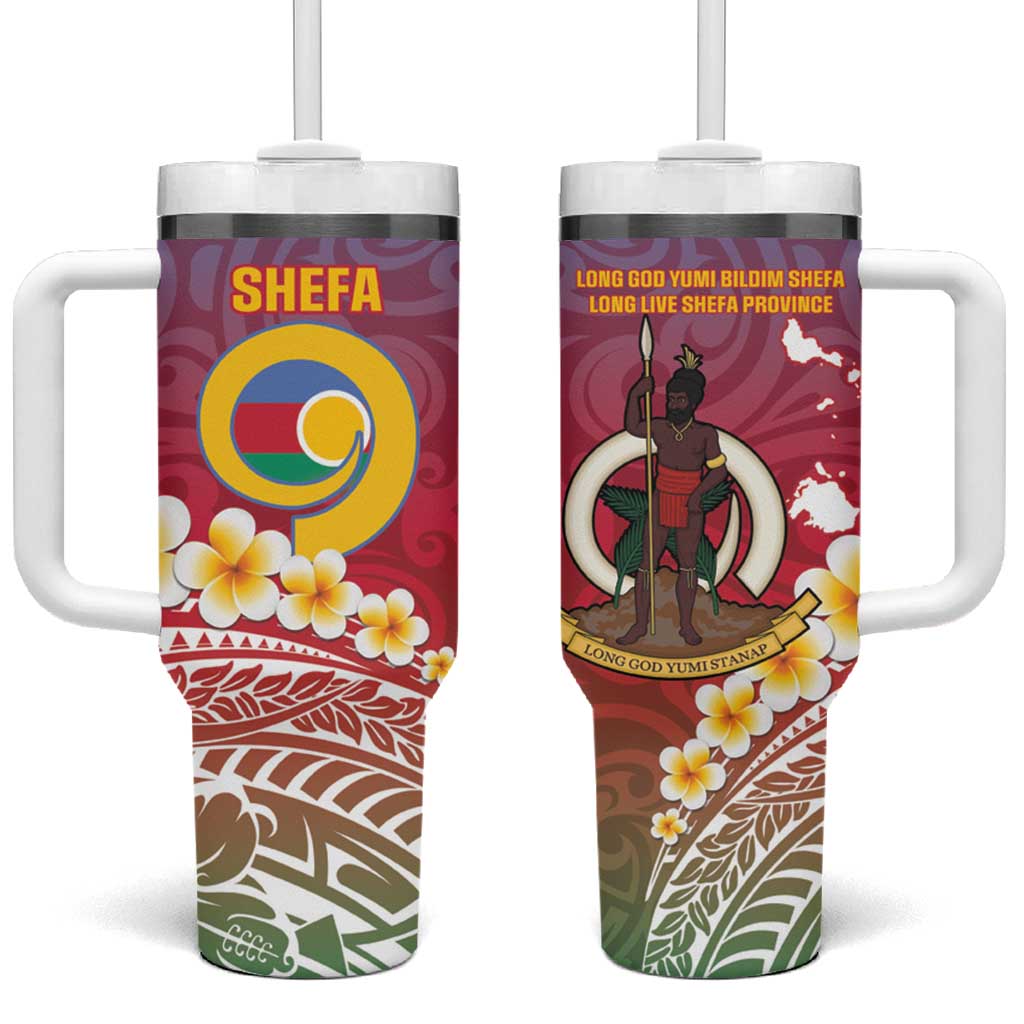 Shefa Province Tumbler With Handle Vanuatu Pattern Map With Plumeria Flag Color LT14 One Size: 40 oz Red - Polynesian Pride