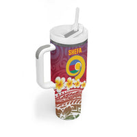 Shefa Province Tumbler With Handle Vanuatu Pattern Map With Plumeria Flag Color LT14 - Polynesian Pride