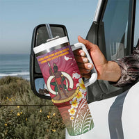 Shefa Province Tumbler With Handle Vanuatu Pattern Map With Plumeria Flag Color LT14 - Polynesian Pride