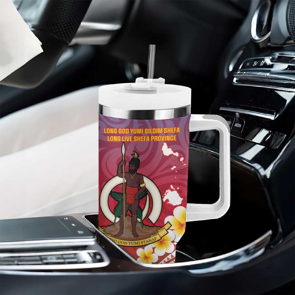 Shefa Province Tumbler With Handle Vanuatu Pattern Map With Plumeria Flag Color LT14 - Polynesian Pride