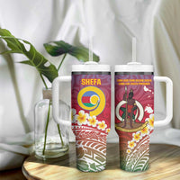 Shefa Province Tumbler With Handle Vanuatu Pattern Map With Plumeria Flag Color LT14 - Polynesian Pride