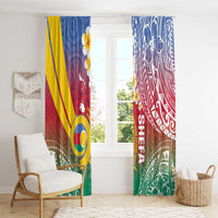 Shefa Province Window Curtain Vanuatu Pattern Map - Plumeria Flag Color LT14 - Polynesian Pride