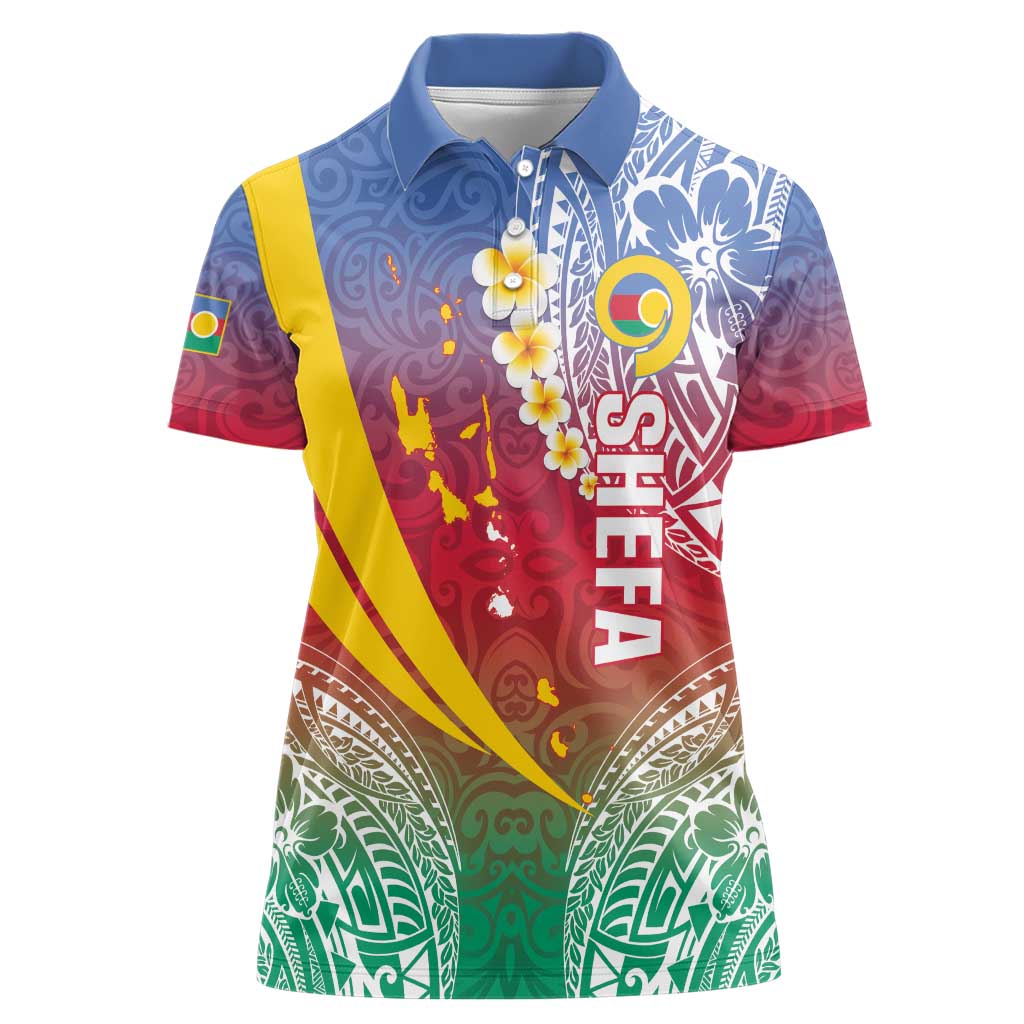 Shefa Province Women Polo Shirt Vanuatu Pattern Map - Plumeria Flag Color