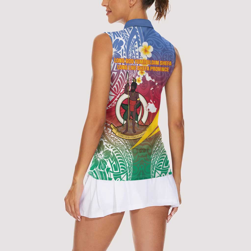 Shefa Province Women Sleeveless Polo Shirt Vanuatu Pattern Map - Plumeria Flag Color