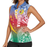 Shefa Province Women Sleeveless Polo Shirt Vanuatu Pattern Map - Plumeria Flag Color