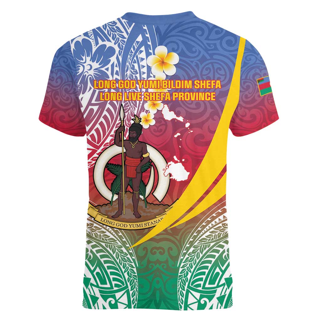 Shefa Province Women V-Neck T-Shirt Vanuatu Pattern Map - Plumeria Flag Color LT14 - Polynesian Pride