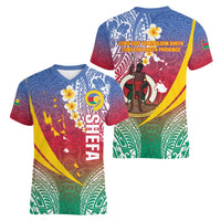 Shefa Province Women V-Neck T-Shirt Vanuatu Pattern Map - Plumeria Flag Color LT14 - Polynesian Pride