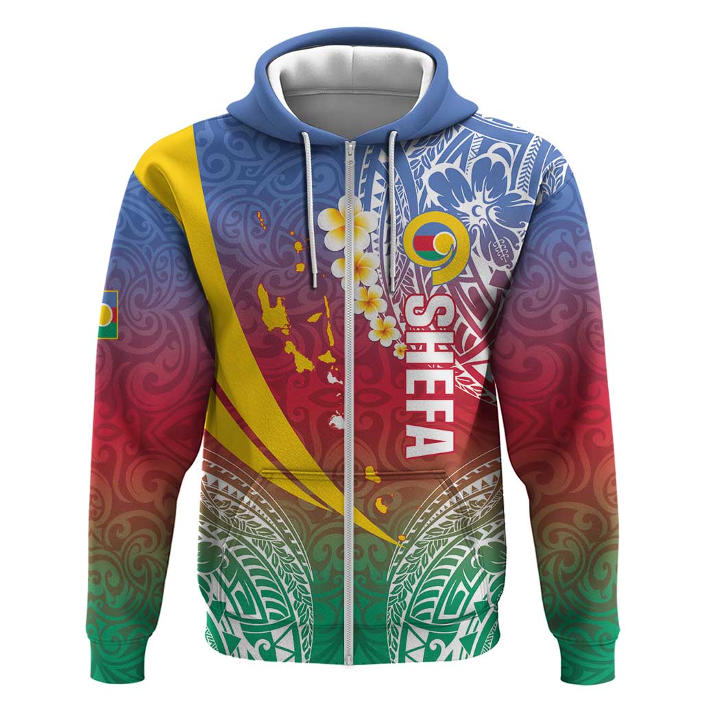 Shefa Province Zip Hoodie Vanuatu Pattern Map - Plumeria Flag Color