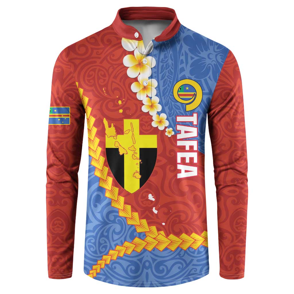 Tafea Province Button Sweatshirt Vanuatu Pattern Map - Plumeria Flag Color LT14 Red - Polynesian Pride