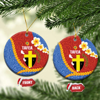 Tafea Province Ceramic Ornament Vanuatu Pattern Map - Plumeria Flag Color LT14 Circle Red - Polynesian Pride