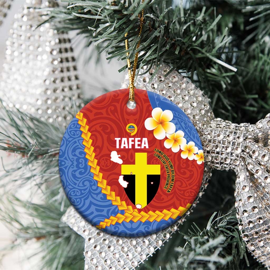 Tafea Province Ceramic Ornament Vanuatu Pattern Map - Plumeria Flag Color LT14 - Polynesian Pride