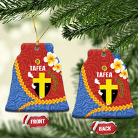 Tafea Province Ceramic Ornament Vanuatu Pattern Map - Plumeria Flag Color LT14 Bell Flake Red - Polynesian Pride