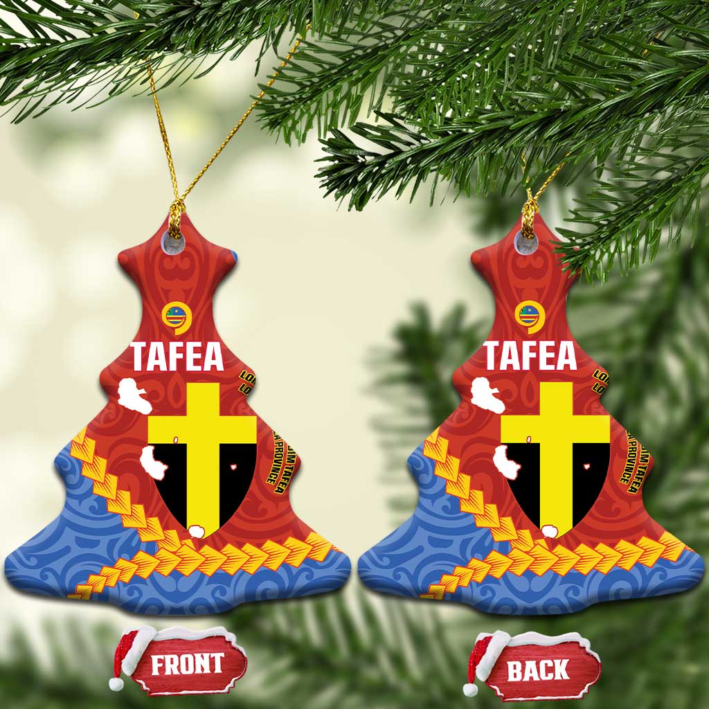 Tafea Province Ceramic Ornament Vanuatu Pattern Map - Plumeria Flag Color LT14 Christmas Tree Red - Polynesian Pride