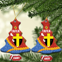 Tafea Province Ceramic Ornament Vanuatu Pattern Map - Plumeria Flag Color LT14 Christmas Tree Red - Polynesian Pride