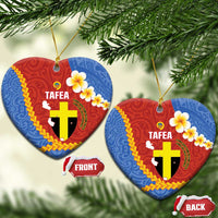 Tafea Province Ceramic Ornament Vanuatu Pattern Map - Plumeria Flag Color LT14 Heart Red - Polynesian Pride