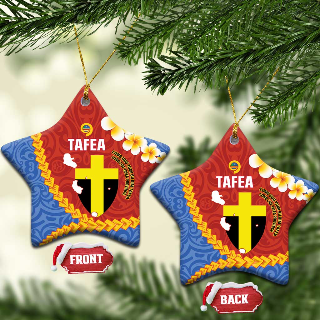Tafea Province Ceramic Ornament Vanuatu Pattern Map - Plumeria Flag Color LT14 Star Red - Polynesian Pride