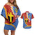 Tafea Province Couples Matching Off Shoulder Short Dress and Hawaiian Shirt Vanuatu Pattern Map - Plumeria Flag Color
