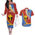 Tafea Province Couples Matching Off The Shoulder Long Sleeve Dress and Hawaiian Shirt Vanuatu Pattern Map - Plumeria Flag Color