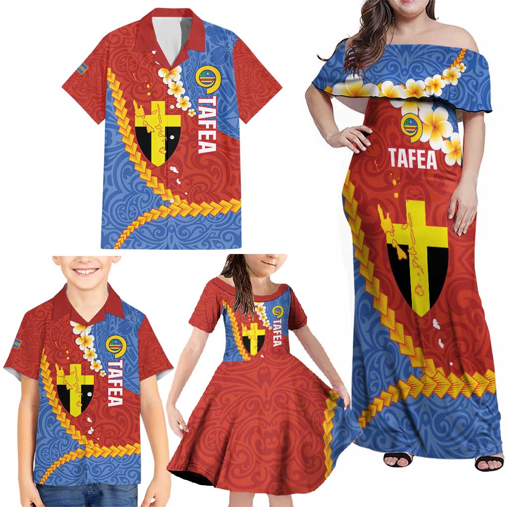Tafea Province Family Matching Off Shoulder Maxi Dress and Hawaiian Shirt Vanuatu Pattern Map - Plumeria Flag Color LT14 - Polynesian Pride