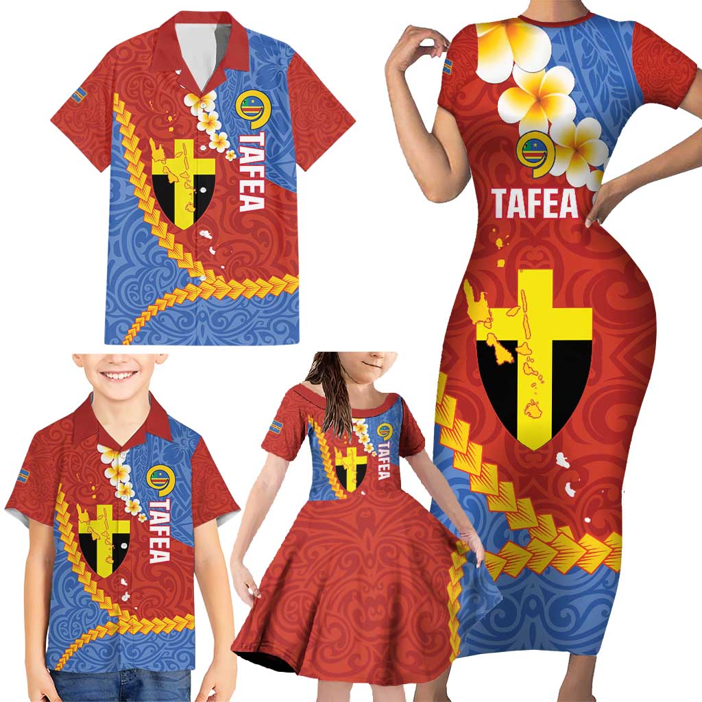 Tafea Province Family Matching Short Sleeve Bodycon Dress and Hawaiian Shirt Vanuatu Pattern Map - Plumeria Flag Color LT14 - Polynesian Pride