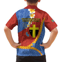 Tafea Province Family Matching Summer Maxi Dress and Hawaiian Shirt Vanuatu Pattern Map - Plumeria Flag Color