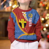 Tafea Province Kid Ugly Christmas Sweater Vanuatu Pattern Map - Plumeria Flag Color