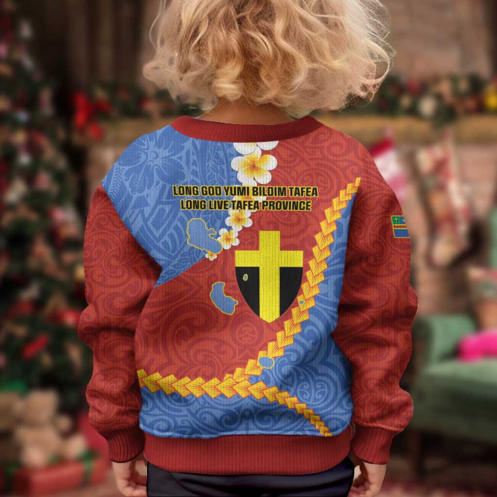 Tafea Province Kid Ugly Christmas Sweater Vanuatu Pattern Map - Plumeria Flag Color
