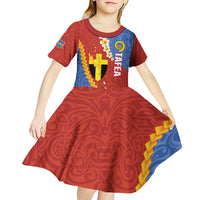 Tafea Province Kid Short Sleeve Dress Vanuatu Pattern Map - Plumeria Flag Color