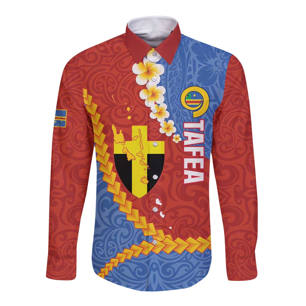 Tafea Province Long Sleeve Button Shirt Vanuatu Pattern Map - Plumeria Flag Color