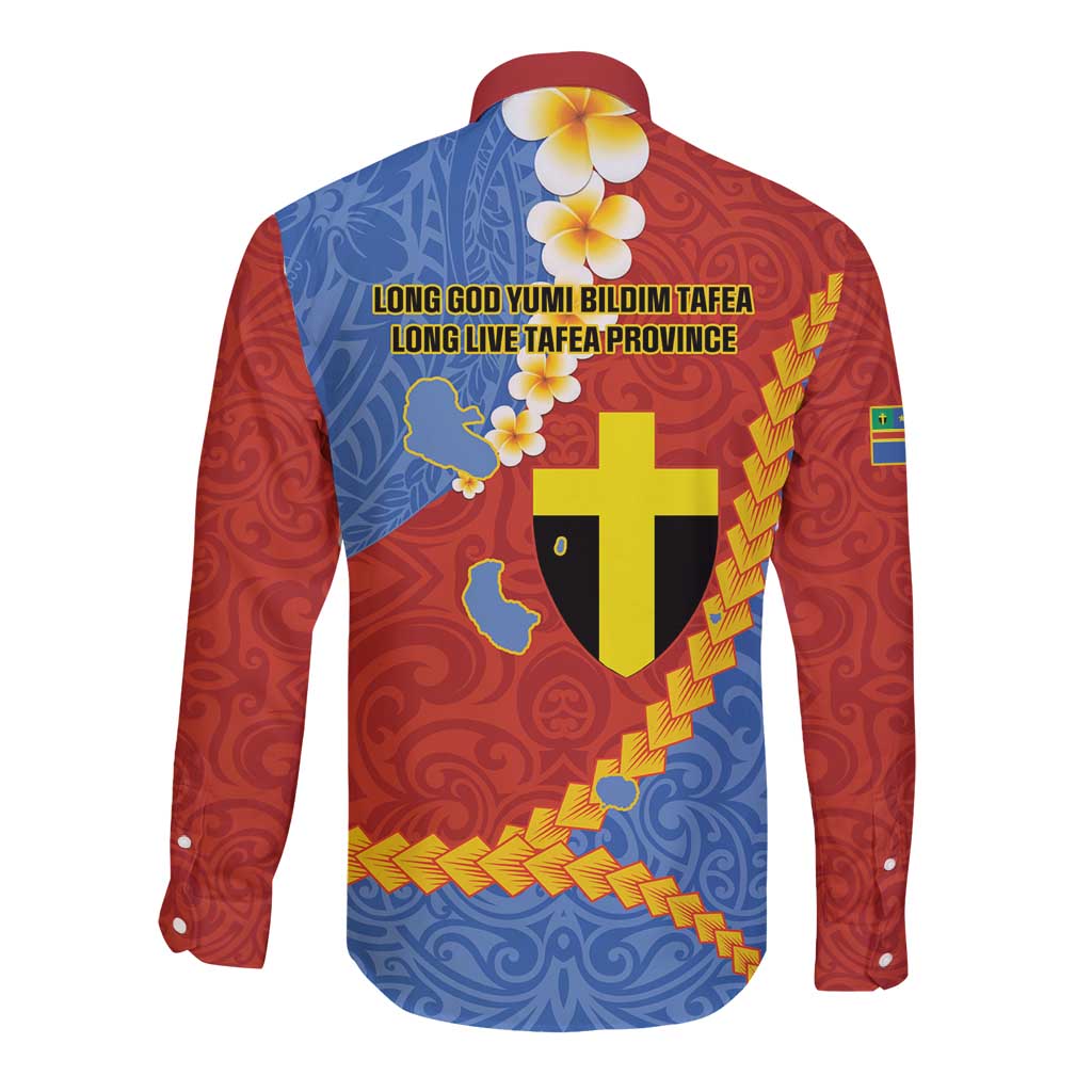 Tafea Province Long Sleeve Button Shirt Vanuatu Pattern Map - Plumeria Flag Color