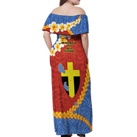 Tafea Province Off Shoulder Maxi Dress Vanuatu Pattern Map - Plumeria Flag Color LT14 - Polynesian Pride