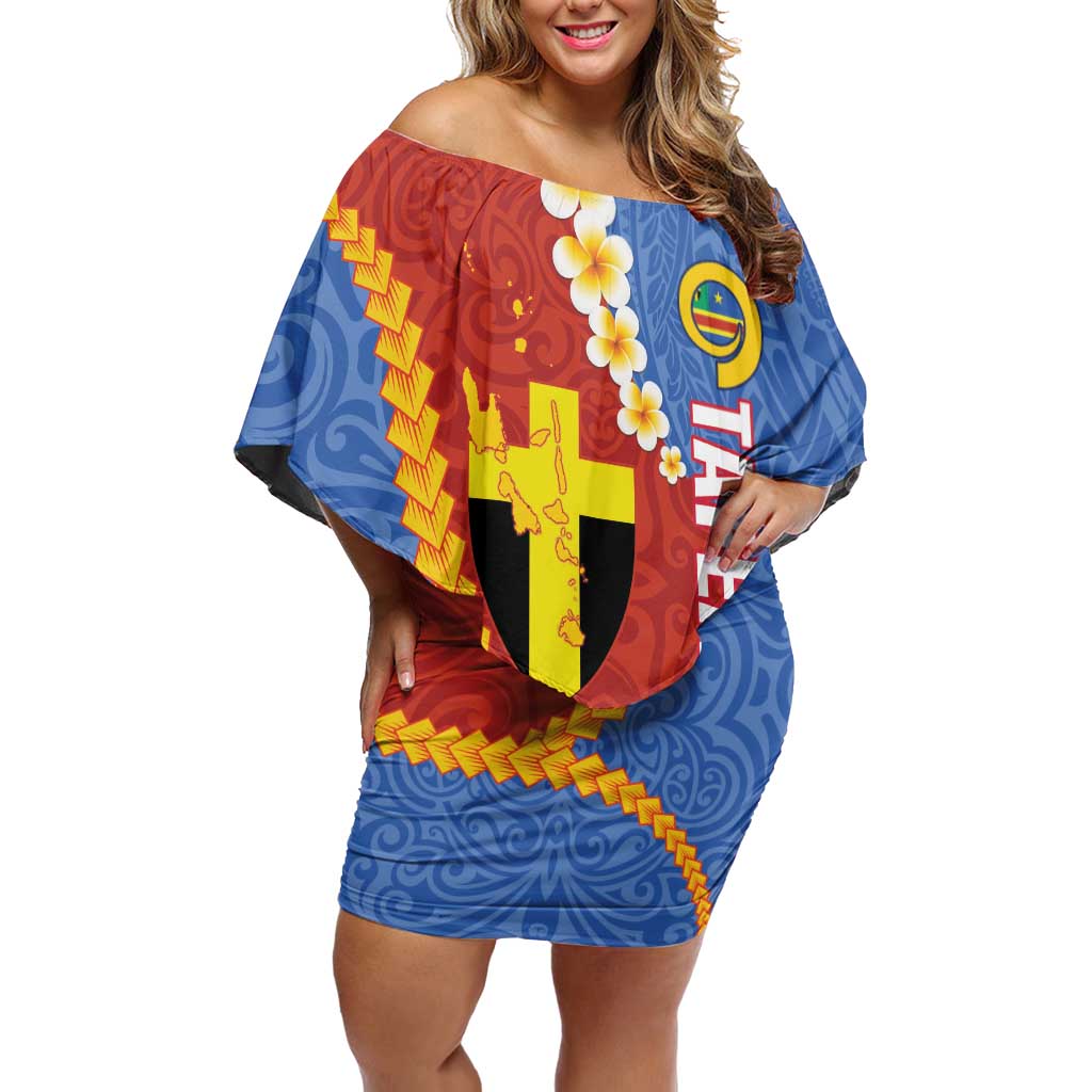 Tafea Province Off Shoulder Short Dress Vanuatu Pattern Map - Plumeria Flag Color LT14 Women Red - Polynesian Pride