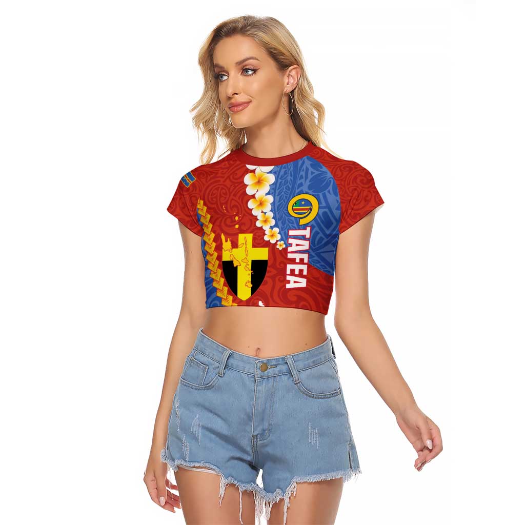Tafea Province Raglan Cropped T Shirt Vanuatu Pattern Map - Plumeria Flag Color LT14 Female Red - Polynesian Pride