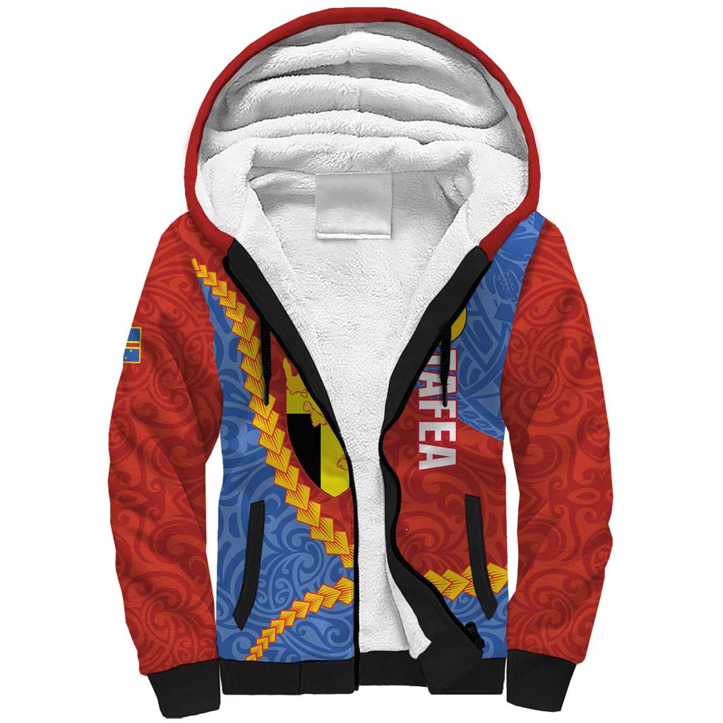 Tafea Province Sherpa Hoodie Vanuatu Pattern Map - Plumeria Flag Color LT14 Unisex Red - Polynesian Pride