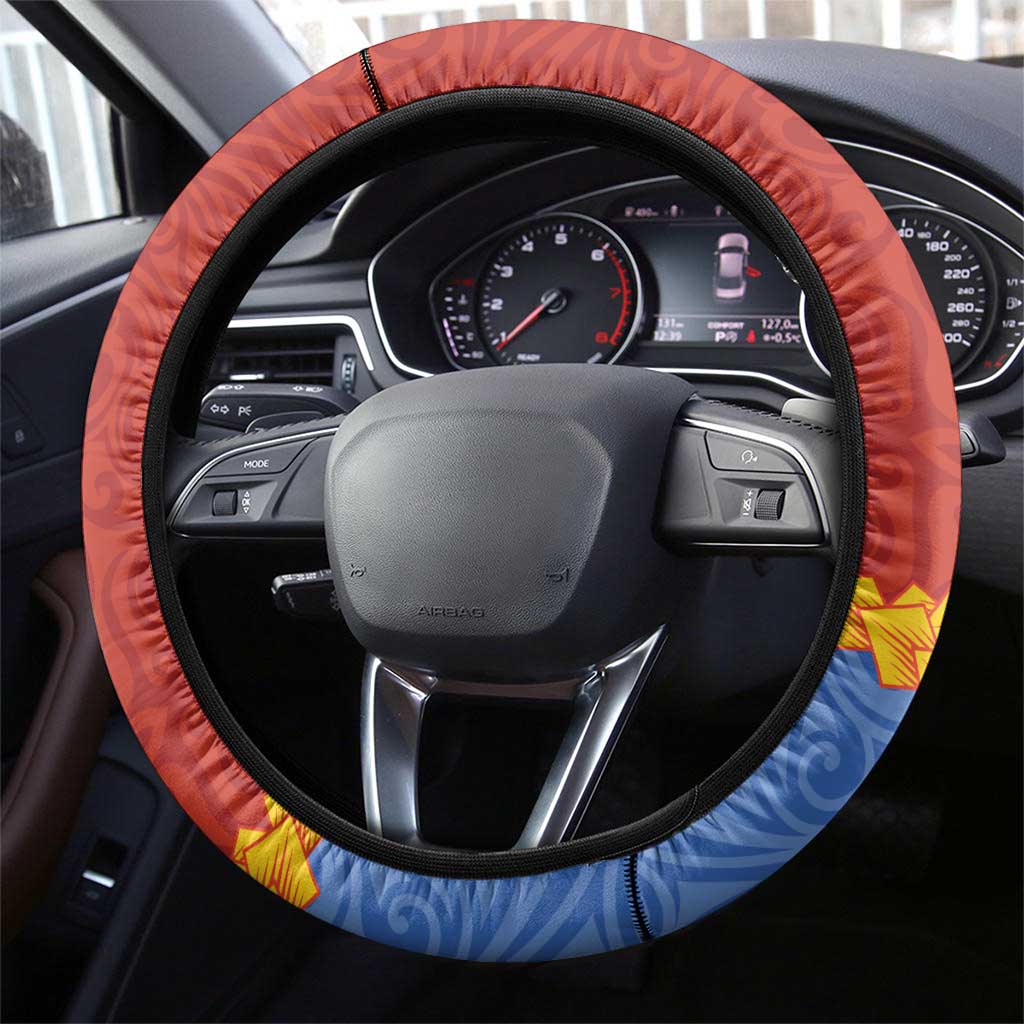 Tafea Province Steering Wheel Cover Vanuatu Pattern Map - Plumeria Flag Color LT14 - Polynesian Pride