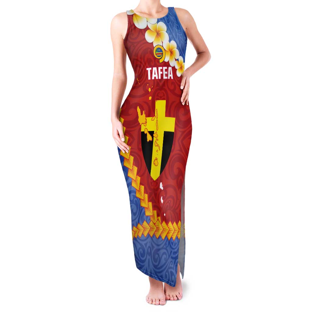 Tafea Province Tank Maxi Dress Vanuatu Pattern Map - Plumeria Flag Color LT14 Women Red - Polynesian Pride