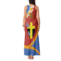 Tafea Province Tank Maxi Dress Vanuatu Pattern Map - Plumeria Flag Color LT14 - Polynesian Pride