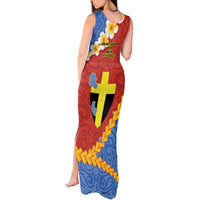Tafea Province Tank Maxi Dress Vanuatu Pattern Map - Plumeria Flag Color LT14 - Polynesian Pride