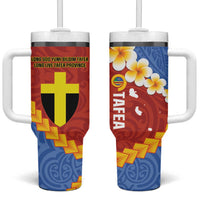 Tafea Province Tumbler With Handle Vanuatu Pattern Map With Plumeria Flag Color LT14 One Size: 40 oz Red - Polynesian Pride