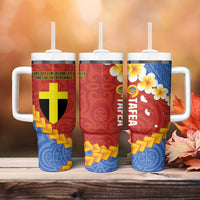 Tafea Province Tumbler With Handle Vanuatu Pattern Map With Plumeria Flag Color LT14 - Polynesian Pride