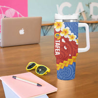 Tafea Province Tumbler With Handle Vanuatu Pattern Map With Plumeria Flag Color LT14 - Polynesian Pride