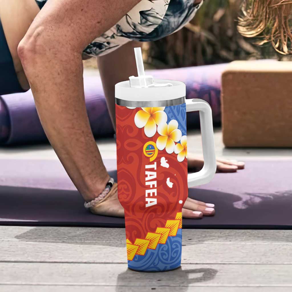 Tafea Province Tumbler With Handle Vanuatu Pattern Map With Plumeria Flag Color LT14 - Polynesian Pride