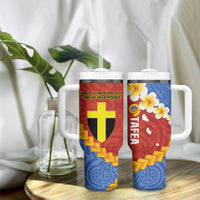 Tafea Province Tumbler With Handle Vanuatu Pattern Map With Plumeria Flag Color LT14 - Polynesian Pride