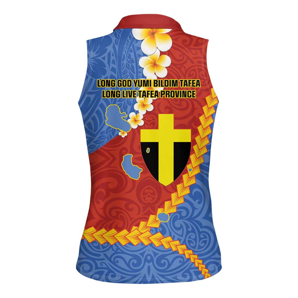 Tafea Province Women Sleeveless Polo Shirt Vanuatu Pattern Map - Plumeria Flag Color