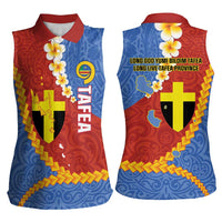 Tafea Province Women Sleeveless Polo Shirt Vanuatu Pattern Map - Plumeria Flag Color