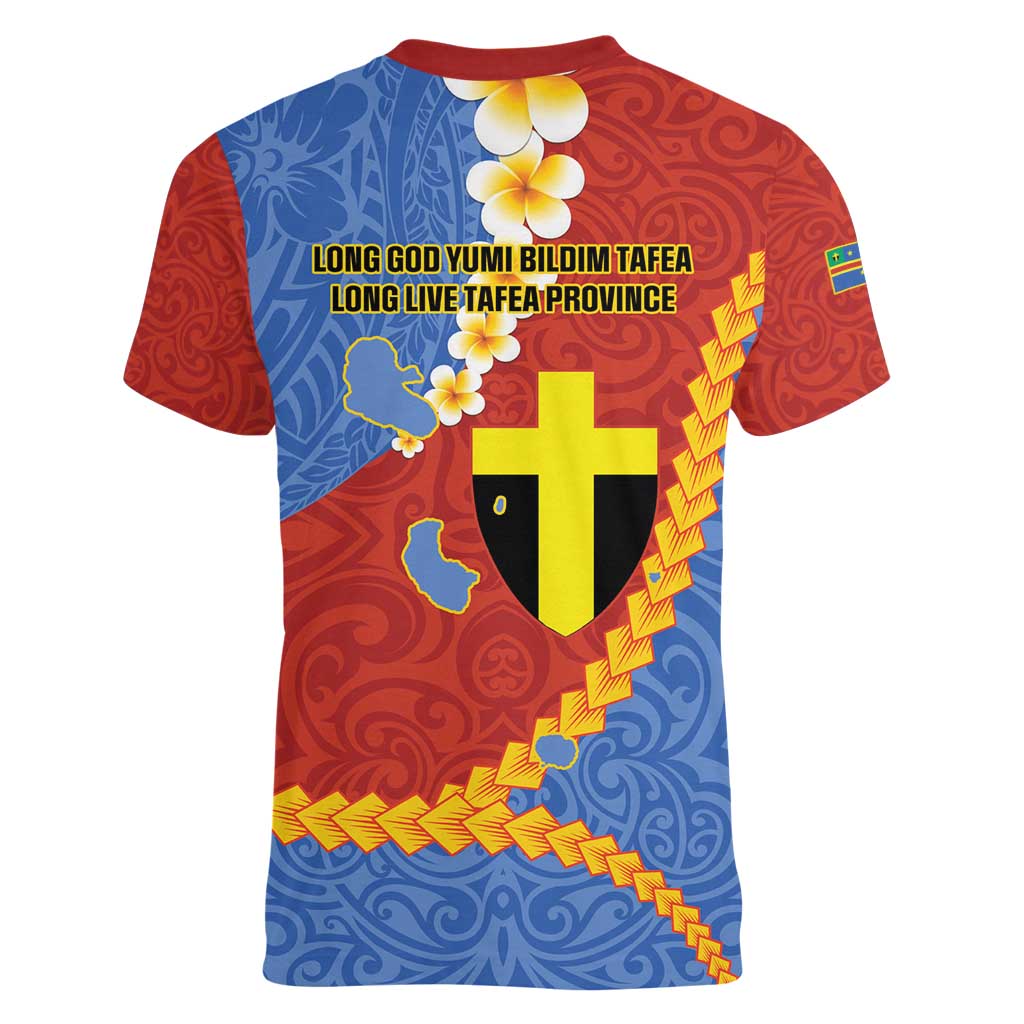 Tafea Province Women V-Neck T-Shirt Vanuatu Pattern Map - Plumeria Flag Color LT14 - Polynesian Pride