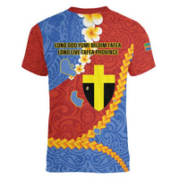 Tafea Province Women V-Neck T-Shirt Vanuatu Pattern Map - Plumeria Flag Color LT14 - Polynesian Pride