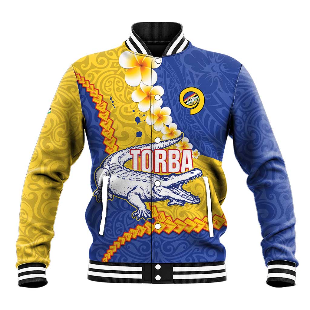 Torba Province Baseball Jacket Vanuatu Pattern Crocodile - Plumeria Flag Color LT14 Unisex Yellow - Polynesian Pride