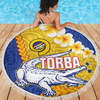 Torba Province Beach Blanket Vanuatu Pattern Crocodile - Plumeria Flag Color LT14 - Polynesian Pride